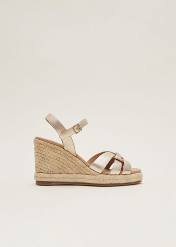 Phase Eight Leather Wedge Espadrilles Heels Gold Australia | UQ8216509